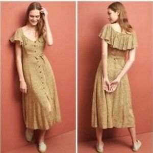 Anthropologie Bolano Cheetah Leopard Print Button Down Midi Dress US4 UK8 EU 36